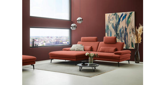 ECKSOFA  in Chenille, Flachgewebe Terracotta  180/284 cm  - Terracotta/Schwarz, Design, Textil/Metall (180/284cm) - Dieter Knoll