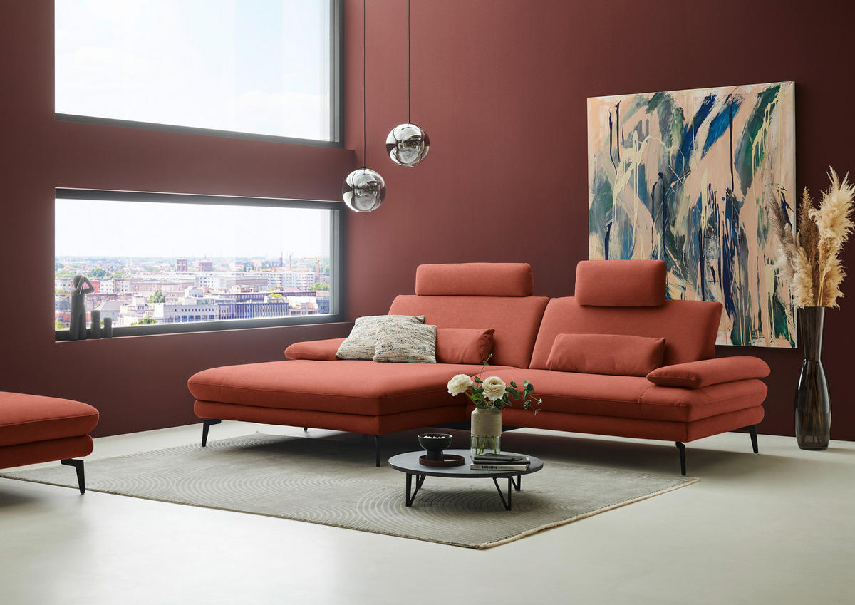 ECKSOFA Chenille, Flachgewebe Terracotta  - Terracotta/Schwarz, Design, Textil/Metall (180/284cm) - Dieter Knoll