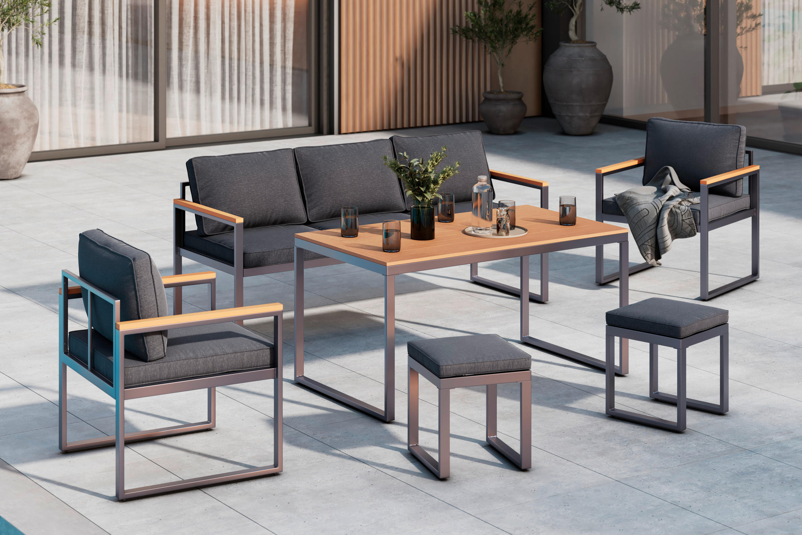 E-shop Ambia Garden JEDÁLENSKÁ TERASOVÁ SÚPRAVA 6-dielne, kov, plast, textil