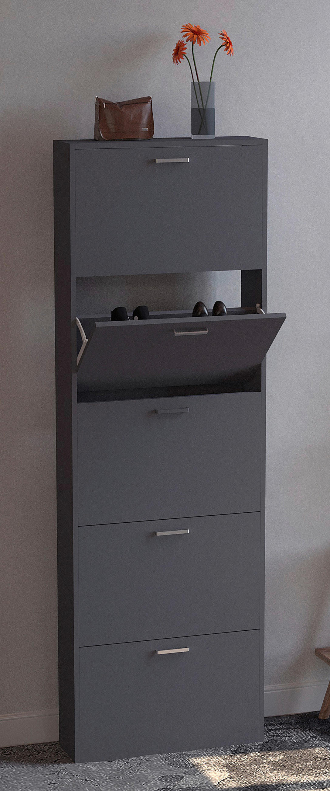 SCHUHSCHRANK Sulos  in 59/179/17 cm  - Anthrazit/Silberfarben, Design, Holzwerkstoff/Kunststoff (59/179/17cm) - MID.YOU