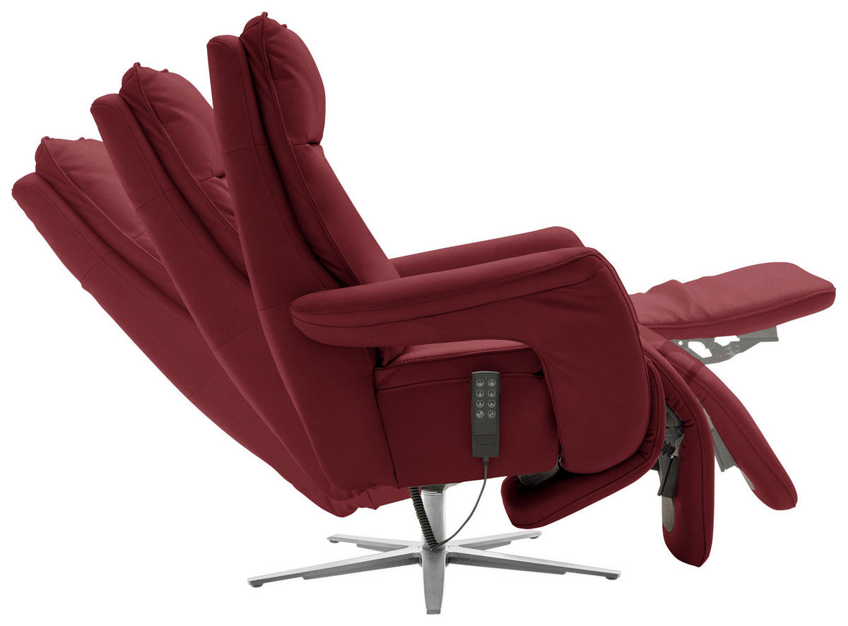 RELAXSESSEL in Leder Rot  - Edelstahlfarben/Rot, Design, Leder/Metall (79-83/116/87-176cm) - Valdera