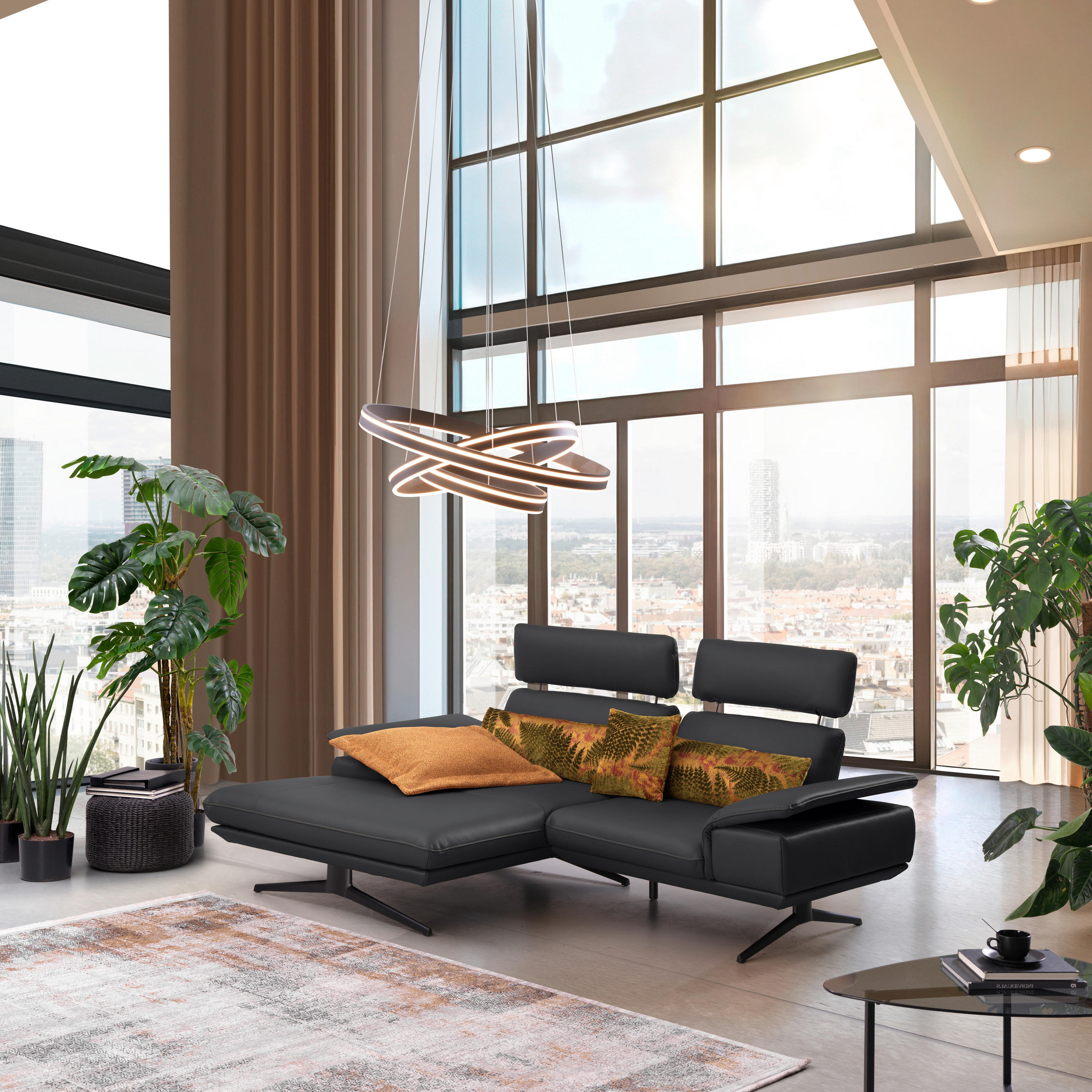 ECKSOFA in Echtleder Schwarz  - Beige/Schwarz, Design, Leder/Metall (150/242cm) - Koinor