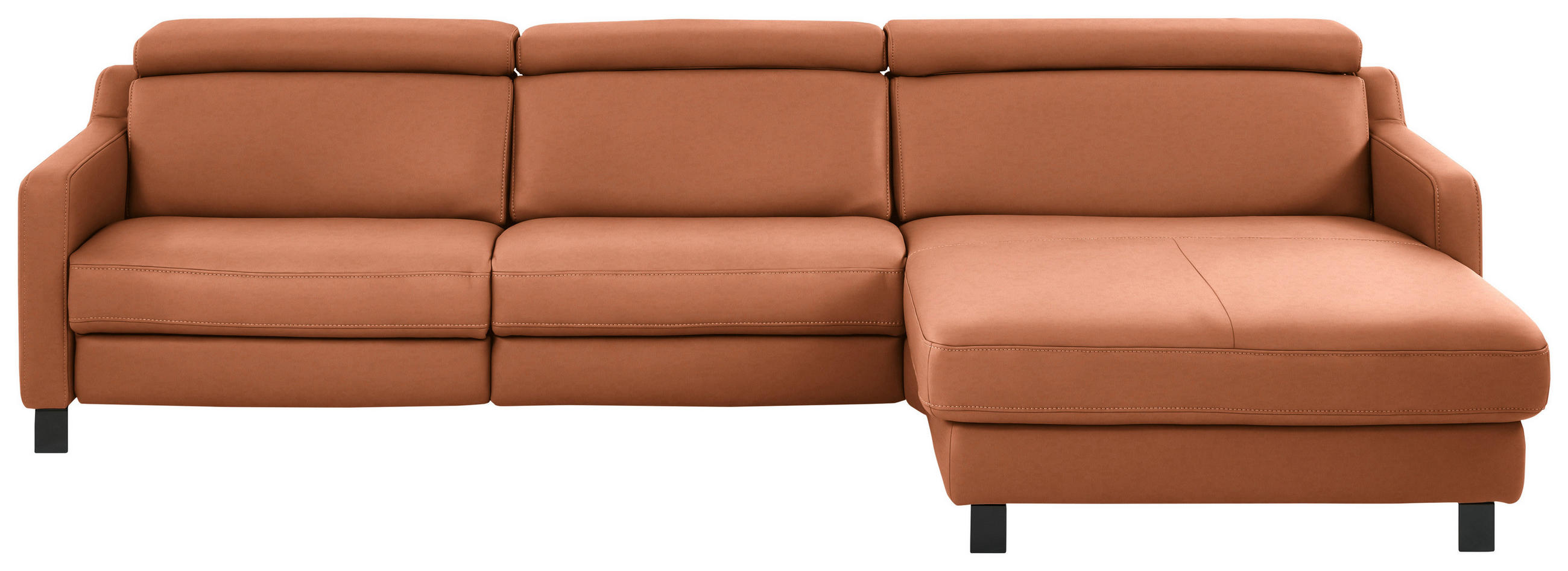 ECKSOFA in Echtleder Cognac  - Cognac/Schwarz, Design, Leder/Metall (291/176cm) - Valdera