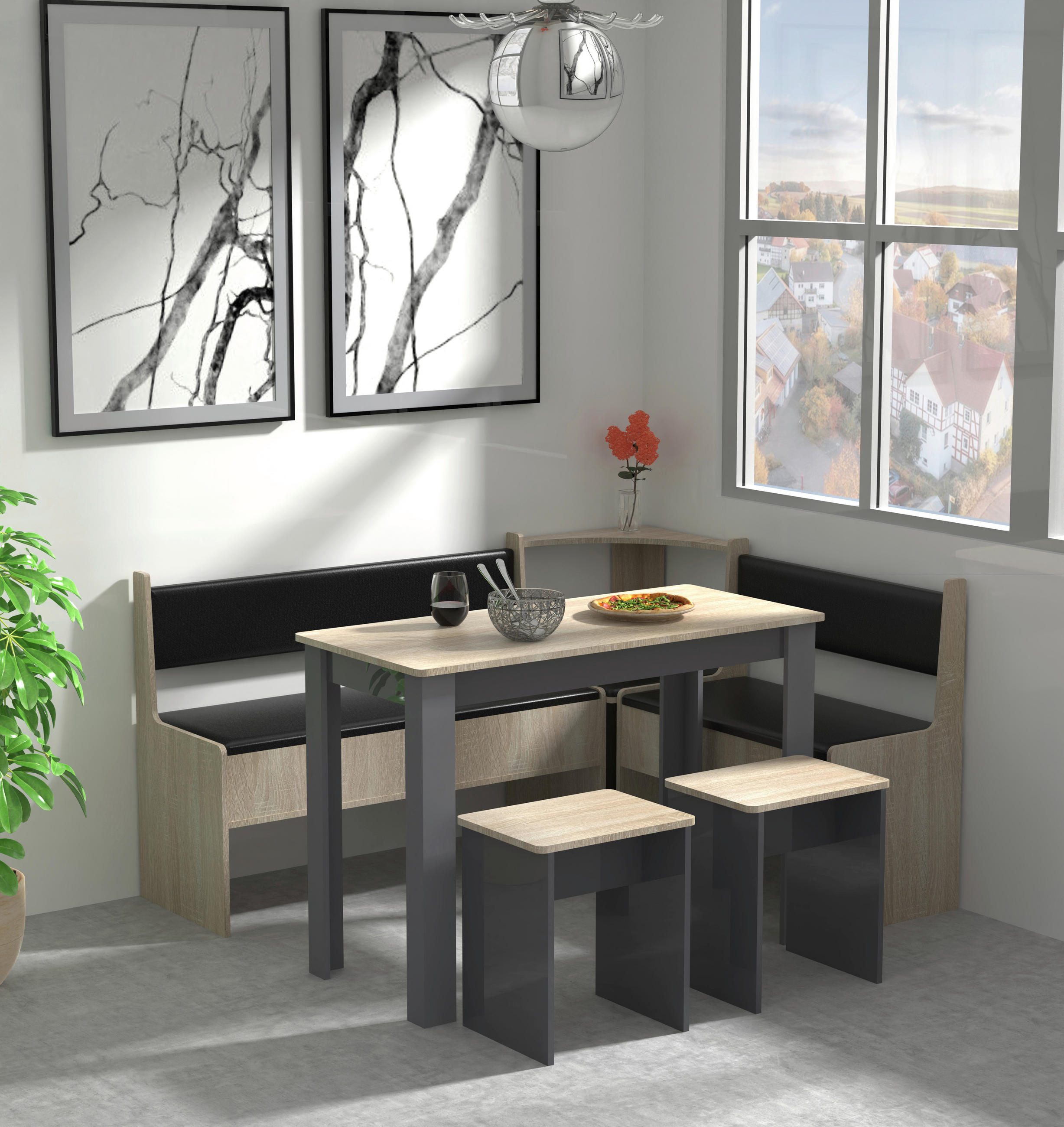 ECKBANKGRUPPE Anthrazit  - Anthrazit, MODERN (153/115cm) - MID.YOU