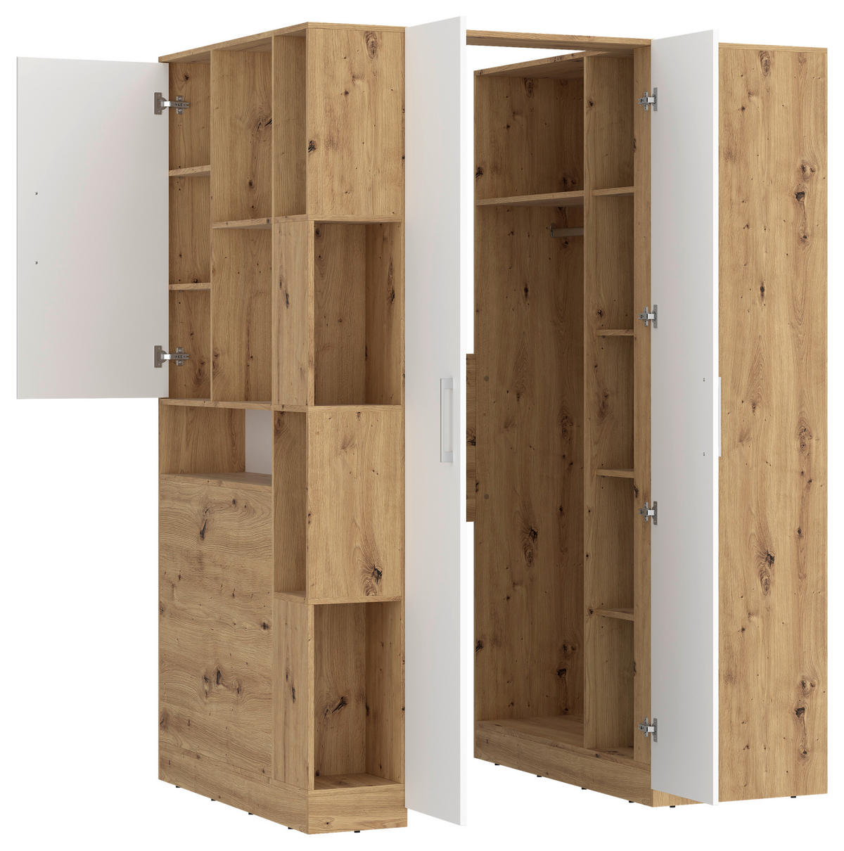 ECKSCHRANK 120/205/150 cm Weiß, Eiche Artisan  - Alufarben/Weiß, MODERN, Holzwerkstoff (120/205/150cm) - Ondega