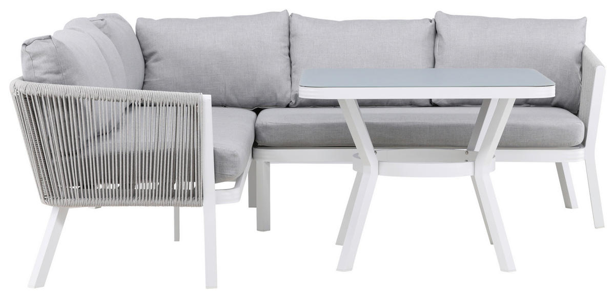 LOUNGEGARNITUR Aluminium  - Weiß/Grau, KONVENTIONELL, Textil/Metall - Gardenson