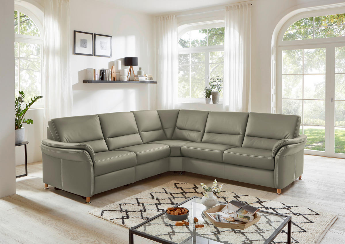 ECKSOFA in Echtleder Hellgrau  - Eichefarben/Beige, Konventionell, Leder/Holz (262/262cm) - Beldomo Premium