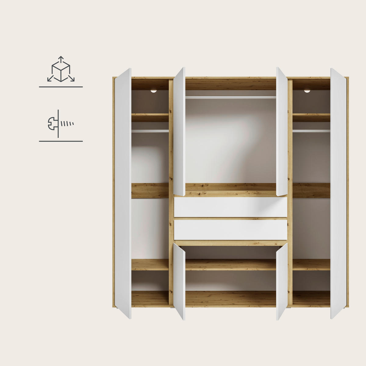 DREHTÜRENSCHRANK  in Weiß, Eiche Artisan  - Eiche Artisan/Weiß, MODERN, Holzwerkstoff (197/194/56cm) - MID.YOU