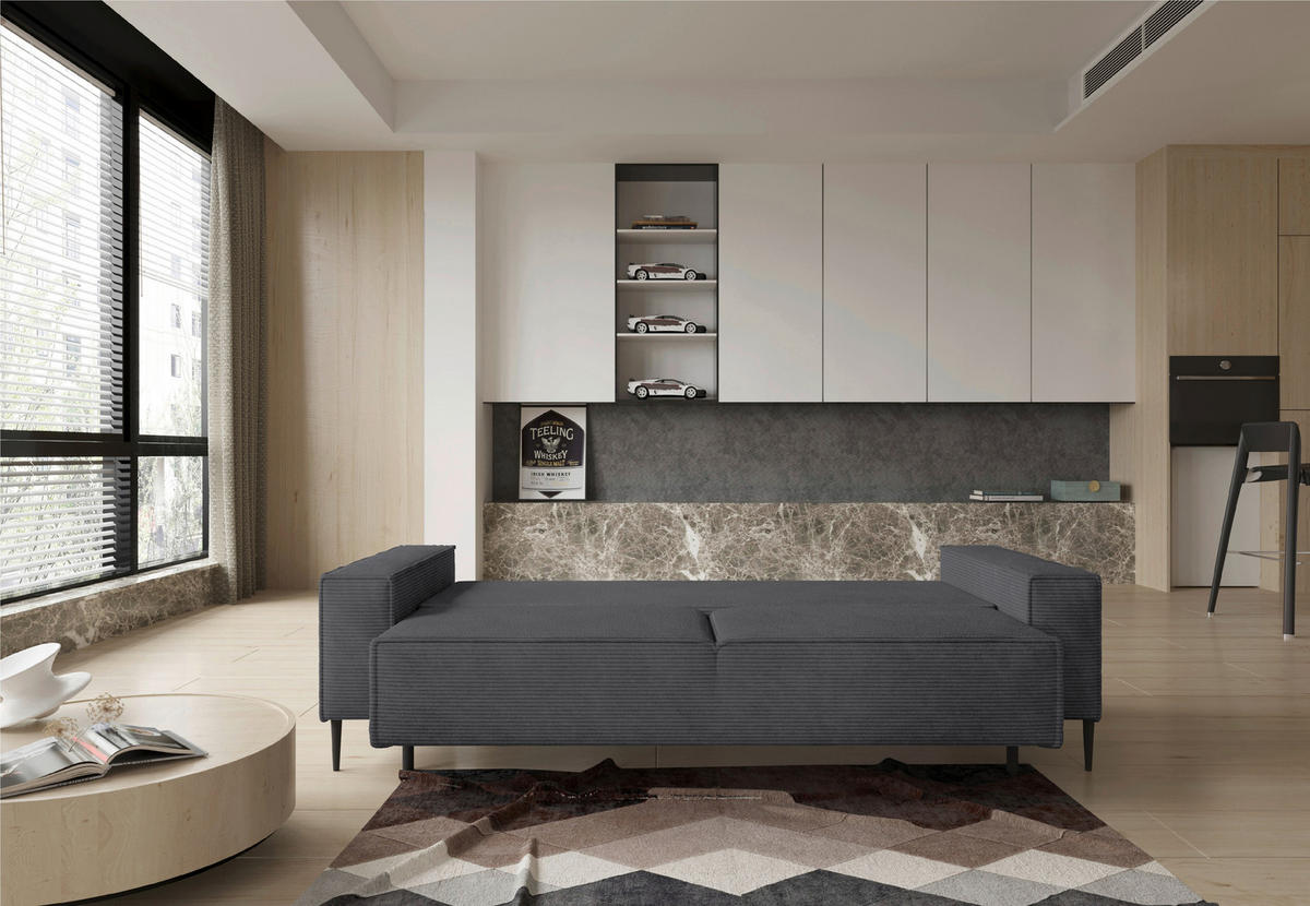 SCHLAFSOFA in Webstoff Dunkelgrau  - Dunkelgrau/Schwarz, Design, Textil/Metall (240/89/103cm) - Ti'me