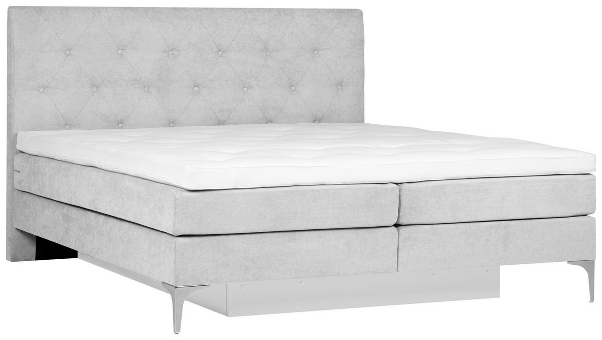 BOXSPRINGBETT 160/200 cm  in Hellgrau  - Chromfarben/Hellgrau, Design, Textil/Metall (160/200cm) - Welnova