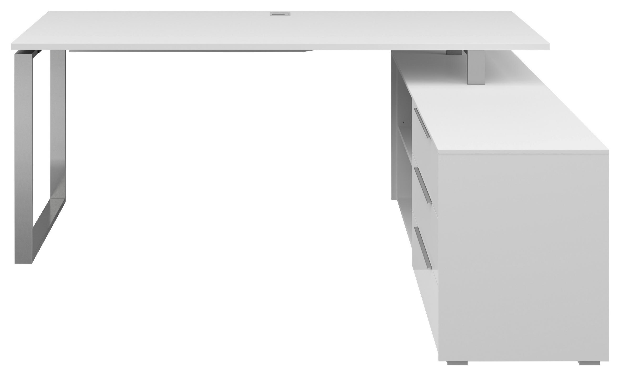 ECKSCHREIBTISCH 184/159/77 cm  in Weiß  - Silberfarben/Weiß, KONVENTIONELL, Glas/Holzwerkstoff (184/159/77cm) - Voleo
