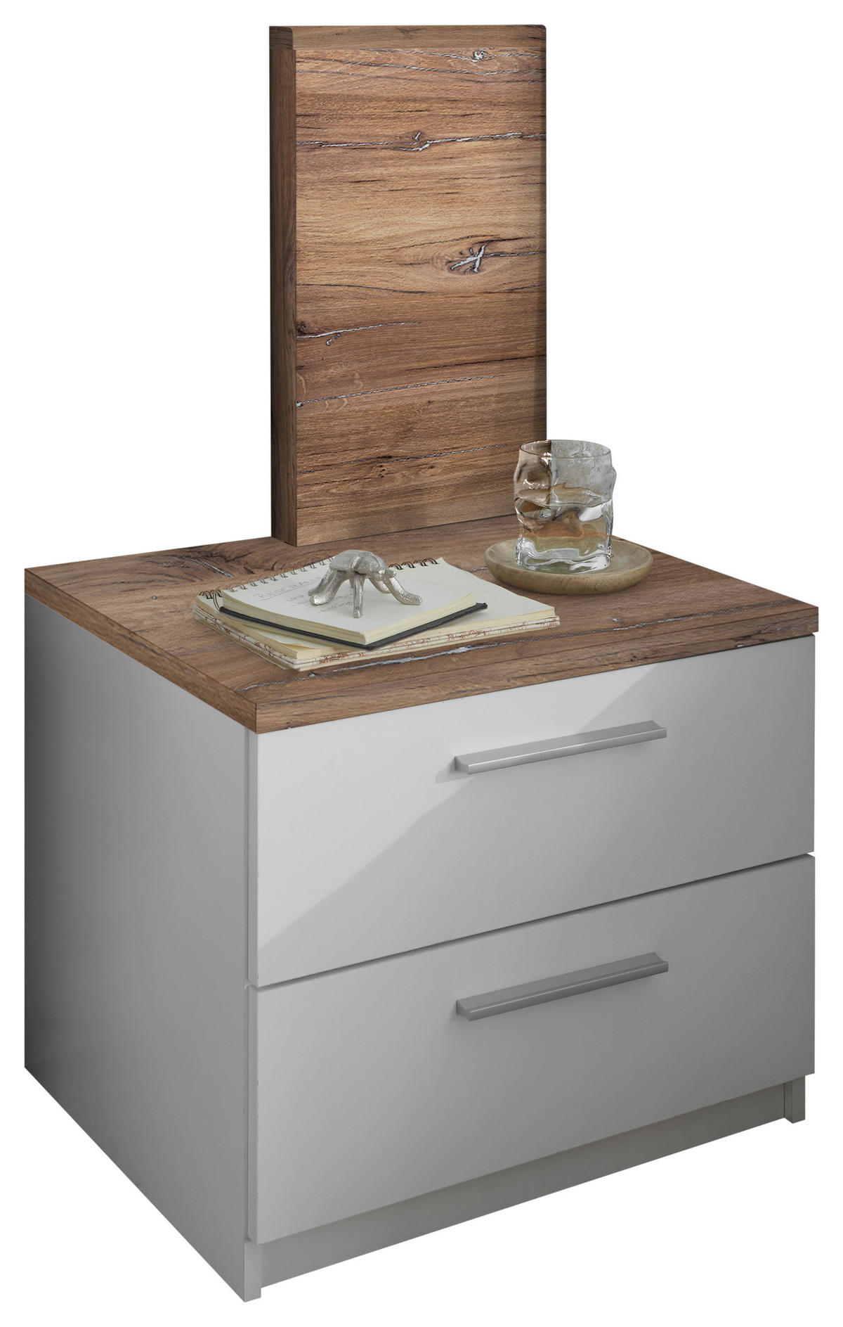 NOĆNI STOČIĆ bela, boja hrasta  - boja aluminijuma/boja hrasta, Moderno, pločasti materijal/plastika (55/89/40cm) - Carryhome