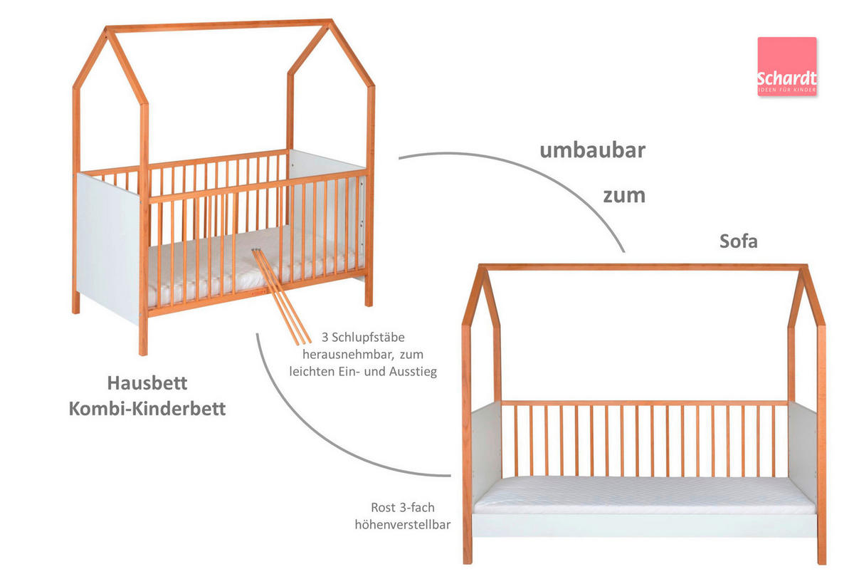 GITTERBETT Venice 144/77/173 cm  - Buchefarben/Weiß, Basics, Holz/Holzwerkstoff (144/77/173cm) - Schardt