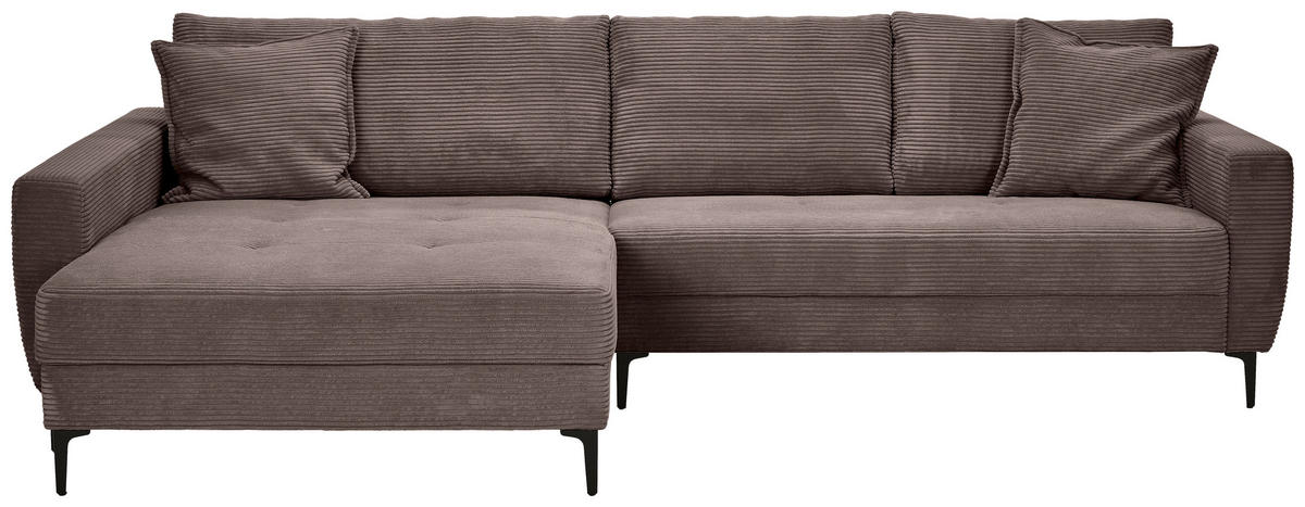 ECKSOFA in Cord Dunkelbraun  174/283 cm  - Dunkelbraun/Schwarz, Design, Textil/Metall (174/283cm) - Xora