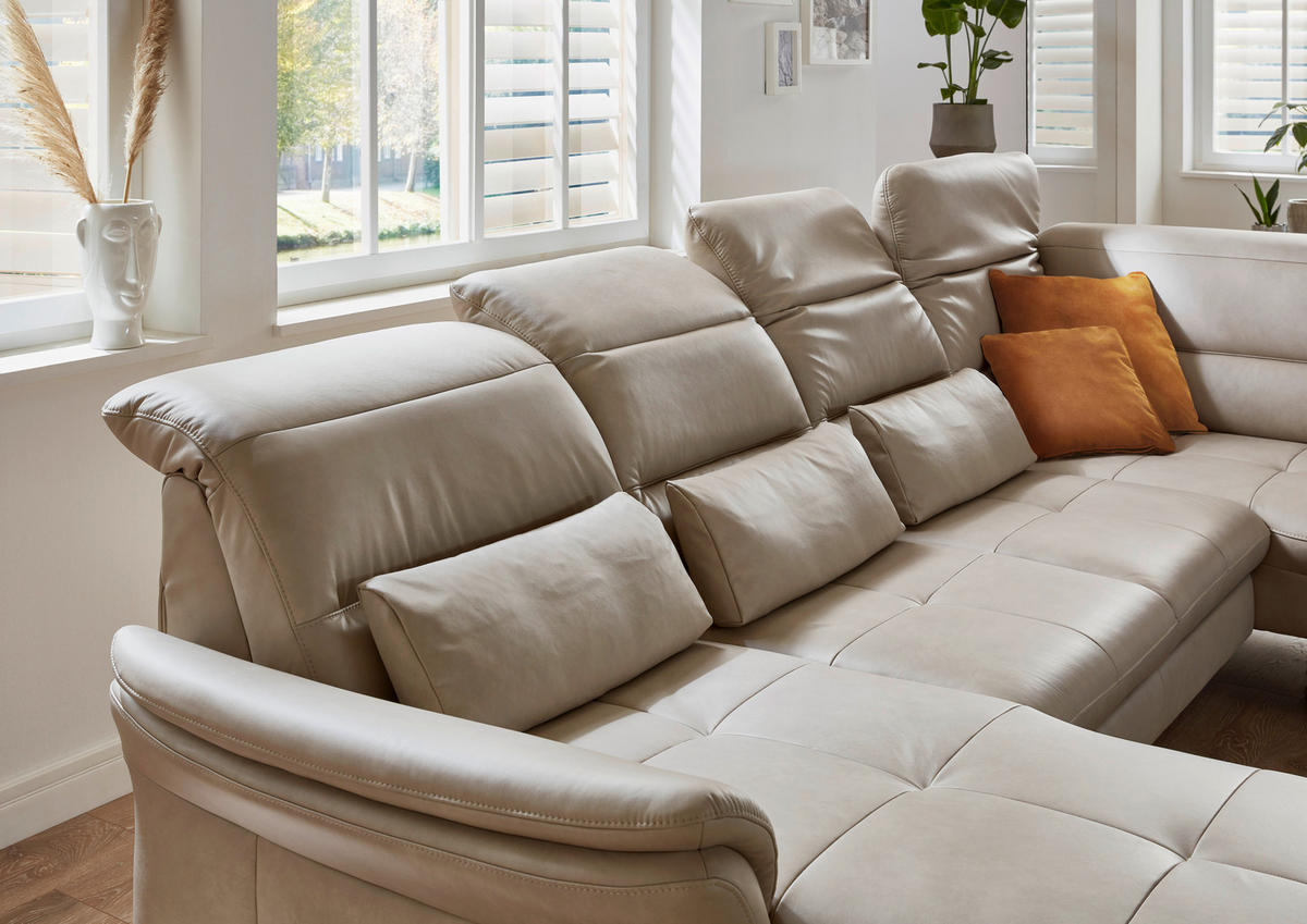 WOHNLANDSCHAFT Beige Echtleder  - Beige/Schwarz, Design, Leder/Metall (181/336/206cm) - Beldomo Speed