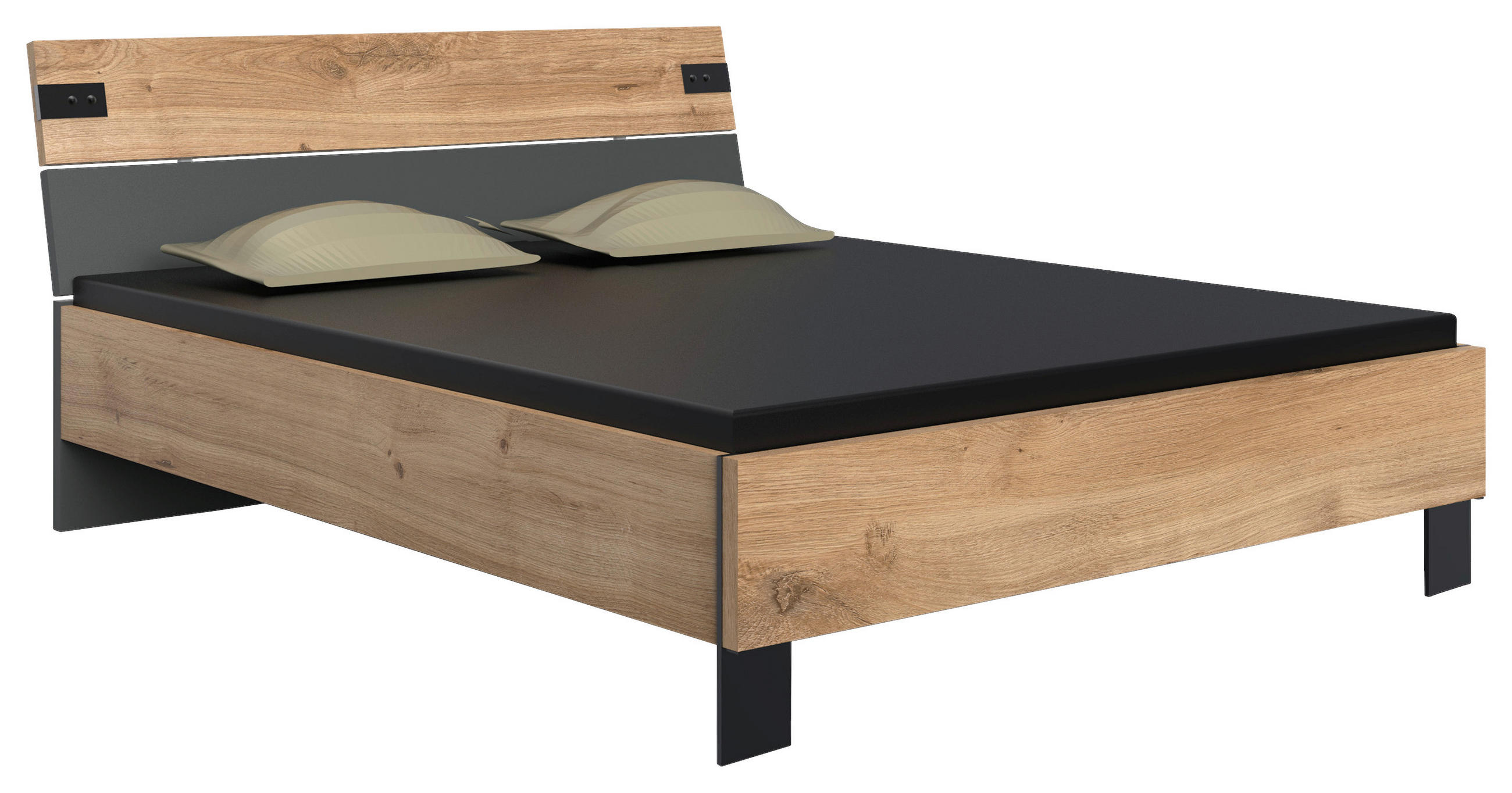 BETTANLAGE 180/200 cm  in Graphitfarben, Eichefarben  - Eichefarben/Graphitfarben, Basics, Holzwerkstoff (180/200cm) - MID.YOU