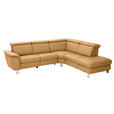 ECKSOFA in Echtleder Cognac  - Cognac/Alufarben, Design, Leder/Metall (271/242cm) - Cantus