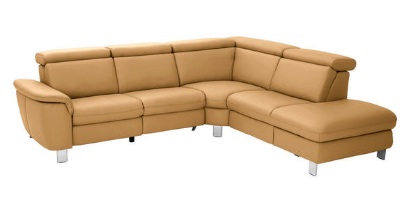 ECKSOFA in Echtleder Cognac  - Cognac/Alufarben, Design, Leder/Metall (271/242cm) - Cantus