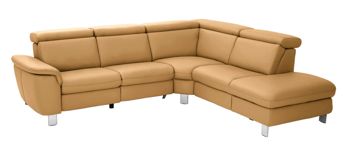 ECKSOFA in Echtleder Cognac  271/239 cm  - Cognac/Alufarben, Design, Leder/Metall (271/239cm) - Cantus