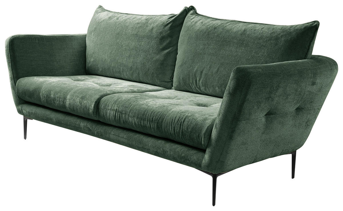 SOFA in Velours Grün  - Schwarz/Grün, Design, Textil/Metall (225/86/95cm) - MID.YOU