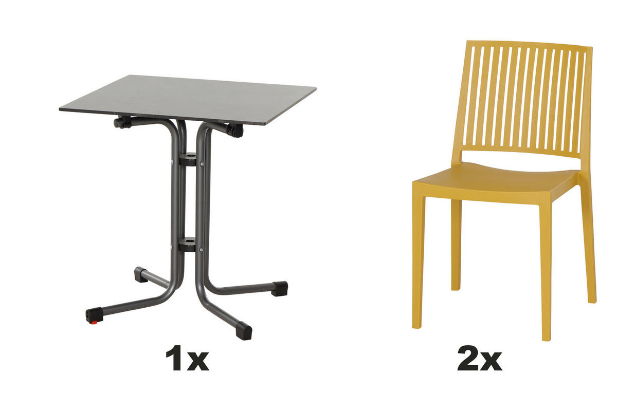 GARTENGARNITUR 3-teilig  - Anthrazit/Gelb, Basics, Holzwerkstoff/Kunststoff (65/80/65cm) - Siena Garden