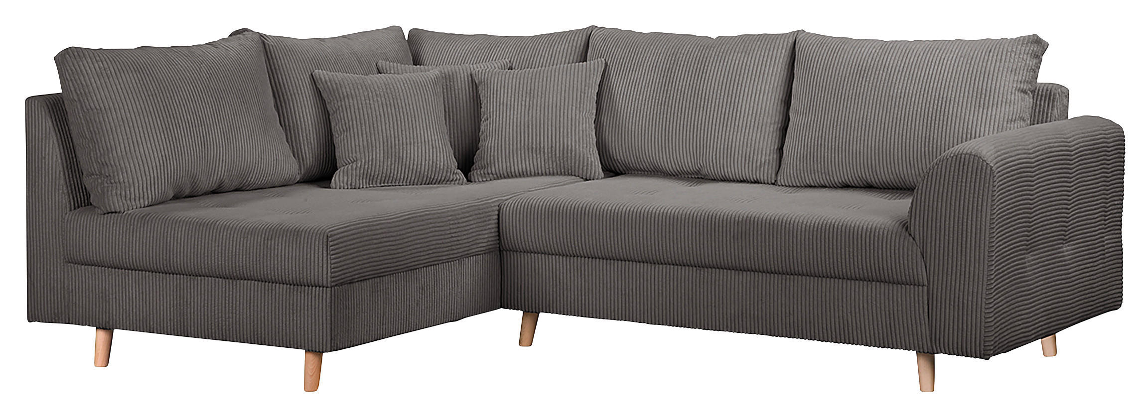 ECKSOFA Cord Dunkelgrau  - Dunkelgrau/Naturfarben, Design, Holz/Textil (161/231cm) - P & B
