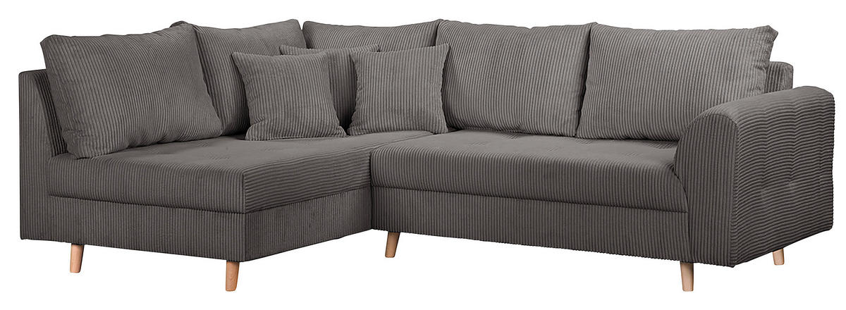 ECKSOFA Ariella Dunkelgrau Cord  - Dunkelgrau/Naturfarben, Design, Holz/Textil (161/231cm) - Livetastic