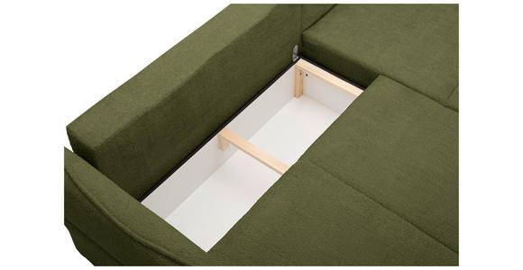 ECKSOFA Olivgrün Chenille Rückenkissen, Bettkasten, Schlaffunktion, Rücken echt  - Schwarz/Olivgrün, KONVENTIONELL, Kunststoff/Textil (233/193cm) - Carryhome