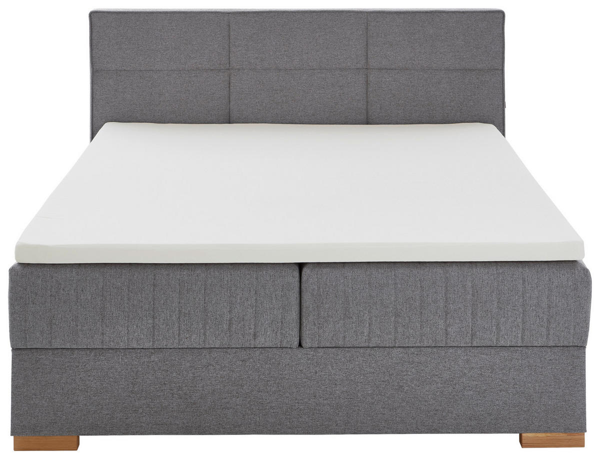 BOXSPRINGBETT 180/200 cm,  in Grau, Bettkasten, Topper, H3 = fest  - Eichefarben/Grau, KONVENTIONELL, Holz/Textil (180/200cm) - Boxxx
