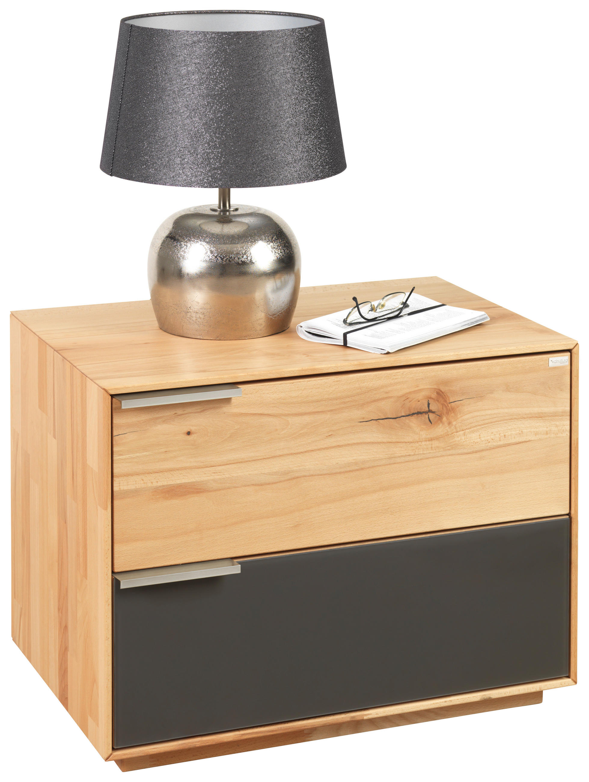 NACHTSCHRANK 60/45/40 cm Wildkernbuche massiv  - Anthrazit/Silberfarben, Natur, Glas/Holz (60/45/40cm) - Valnatura