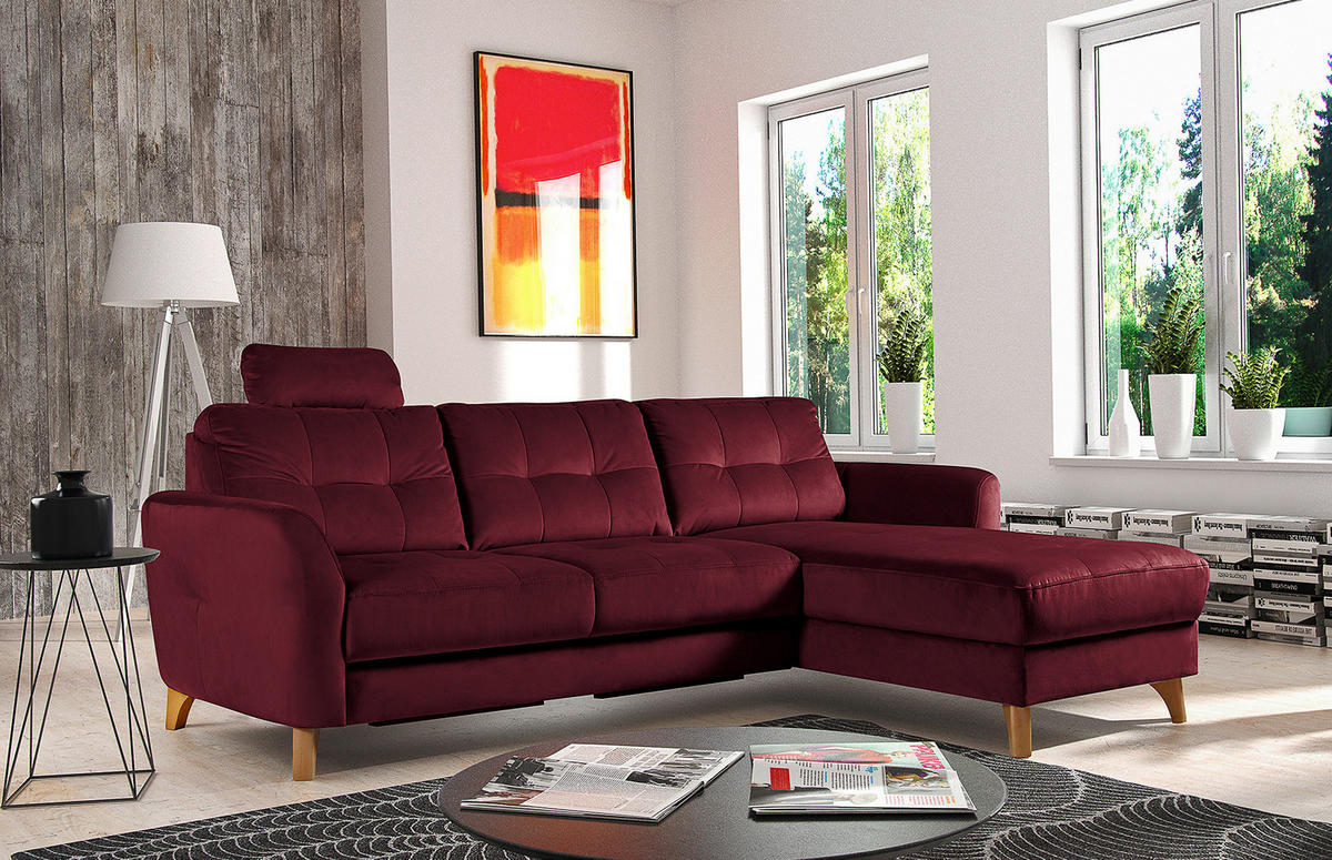 ECKSOFA Rot Samt  - Buchefarben/Rot, Design, Holz/Textil (238/168cm) - Livetastic