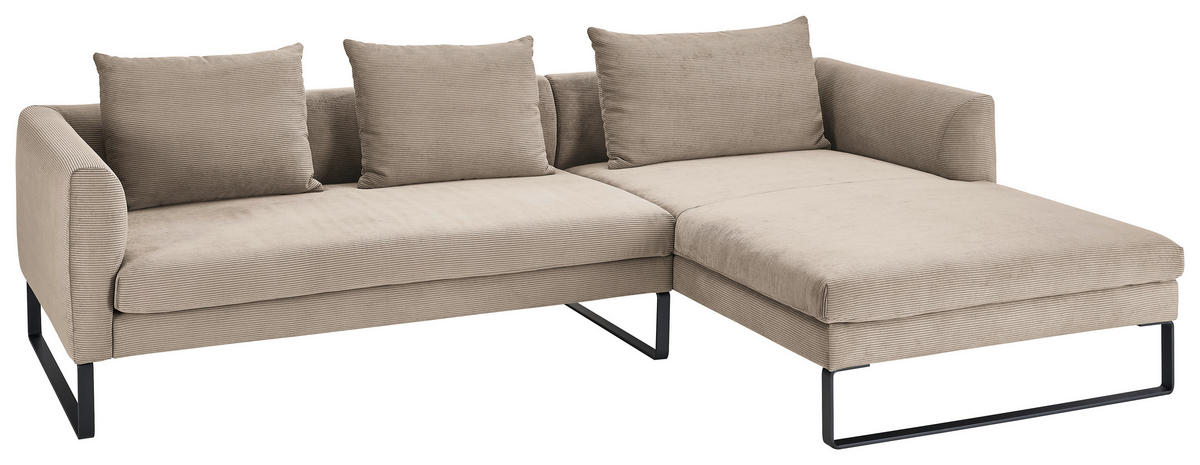 ECKSOFA Taupe Cord  - Taupe/Schwarz, KONVENTIONELL, Textil/Metall (284/178cm) - Hom`in