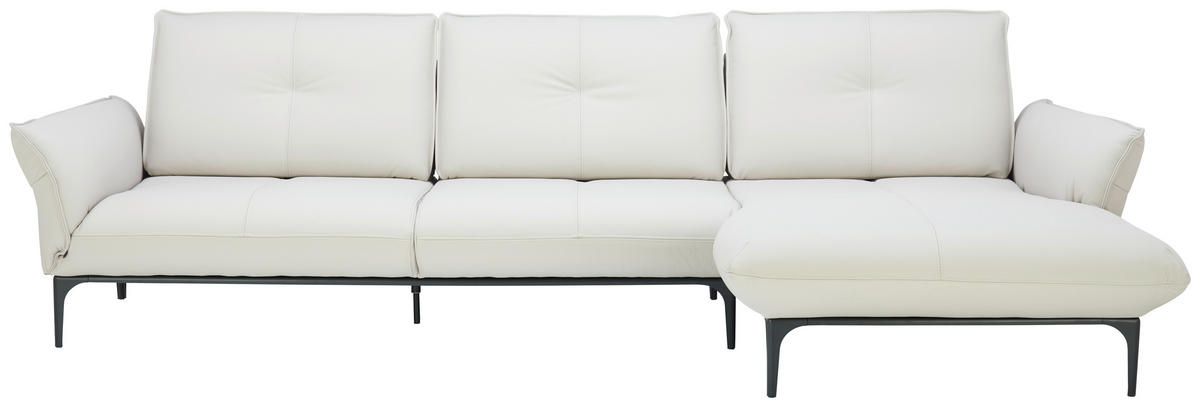 ECKSOFA in Echtleder Creme  319/182 cm  - Creme/Schwarz, Design, Leder/Metall (319/182cm) - Valnatura