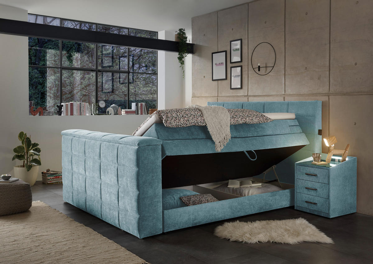 BOXSPRING-ÁGY 180/200 cm  kék  - kék, Konventionell, textil (180/200cm) - Carryhome