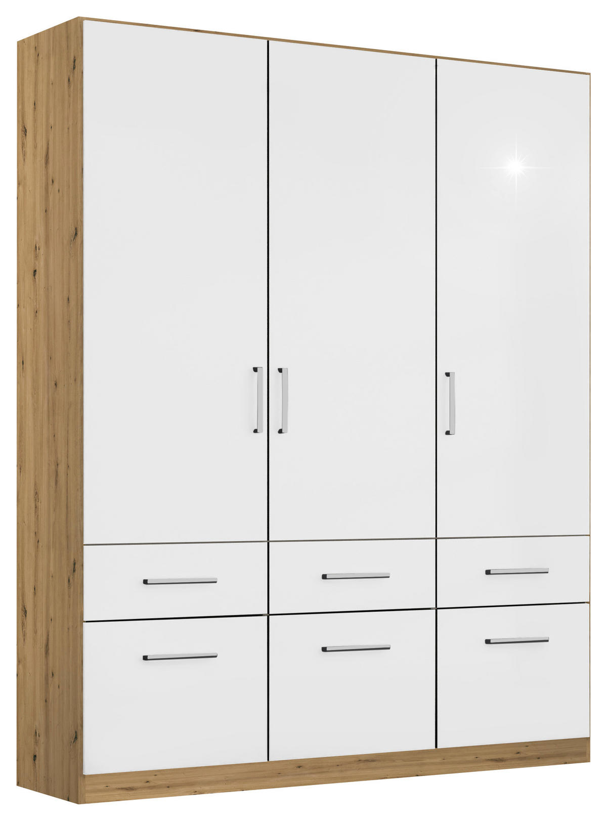 DREHTÜRENSCHRANK  in Eiche Artisan, Weiß Hochglanz  - Chromfarben/Weiß Hochglanz, MODERN, Holzwerkstoff/Kunststoff (136/210/54cm) - Rauch Möbel