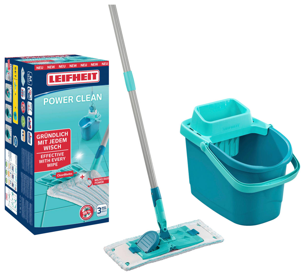 BODENWISCHER  - Türkis/Weiß, Basics, Kunststoff/Textil (33/148cm) - Leifheit