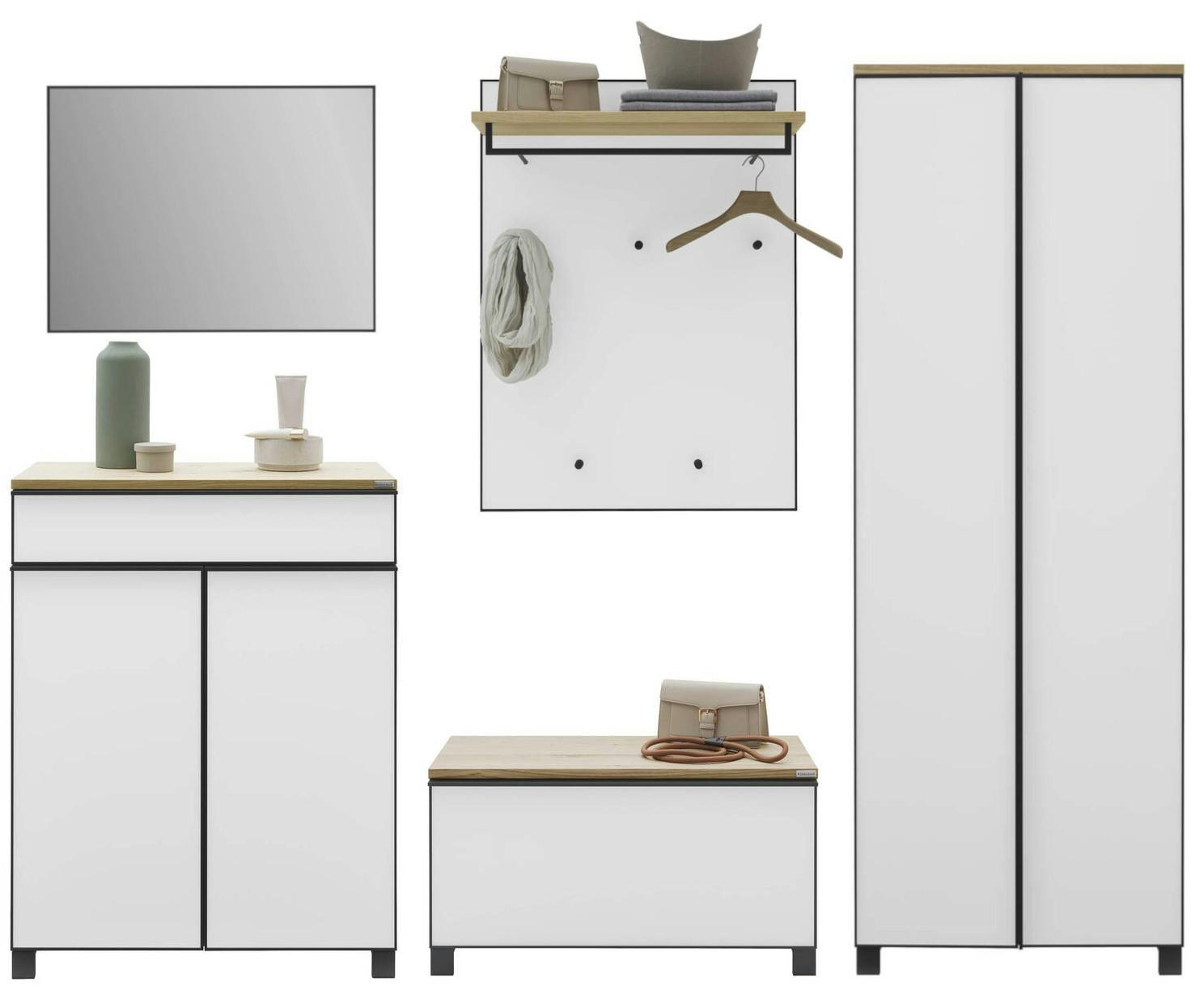 GARDEROBE 5-teilig  in 260/193/37 cm  - Eichefarben/Weiß, Design, Glas/Holz (260/193/37cm) - Dieter Knoll