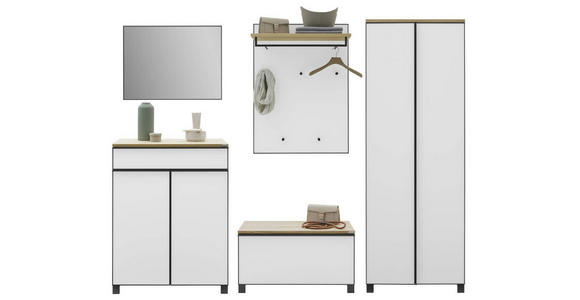 GARDEROBE 5-teilig  in 260/193/37 cm  - Eichefarben/Weiß, Design, Glas/Holz (260/193/37cm) - Dieter Knoll