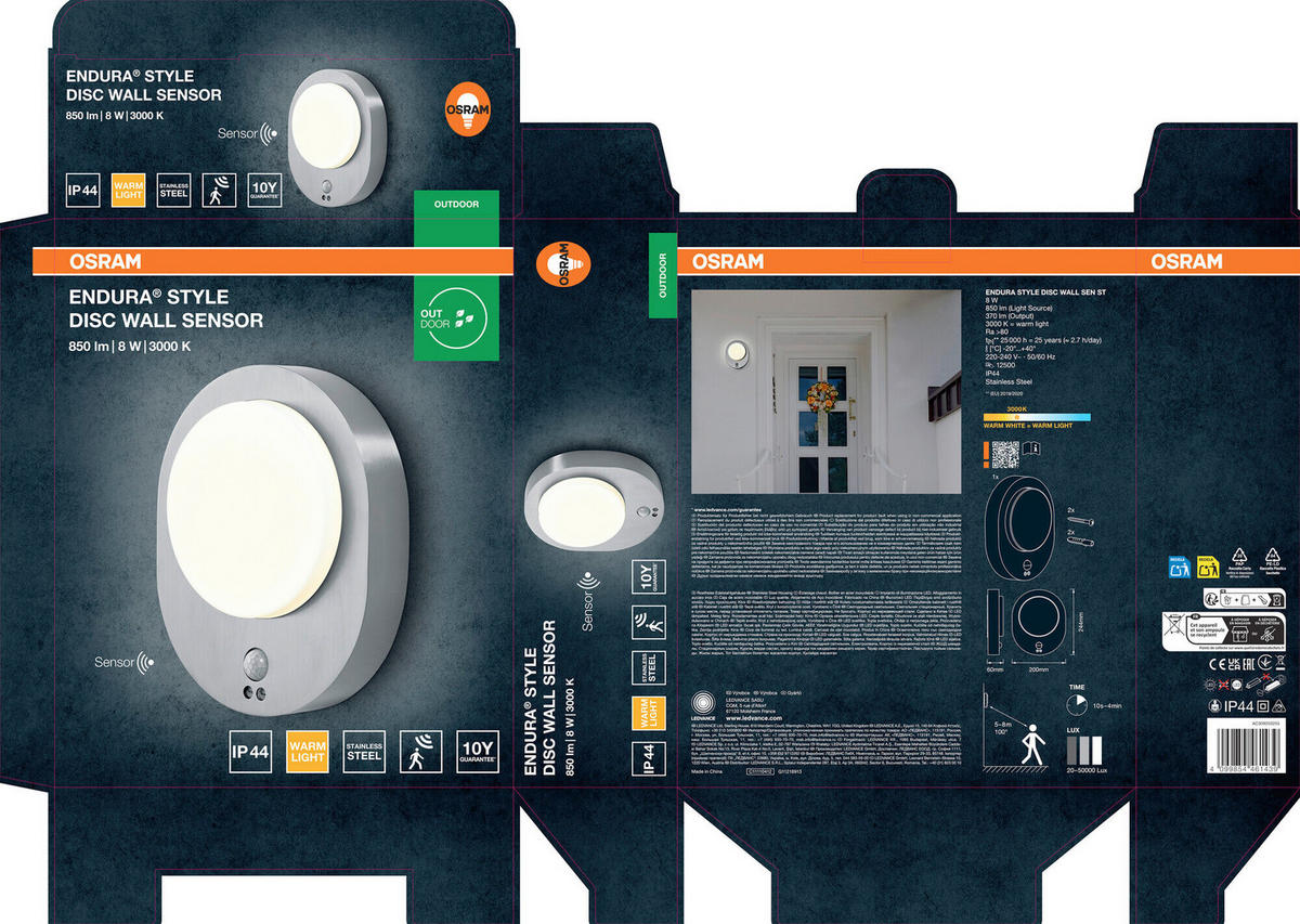 LED-AUßENLEUCHTE 24,4/20/6 cm   - Edelstahlfarben, Basics, Kunststoff/Metall (24,4/20/6cm) - Osram