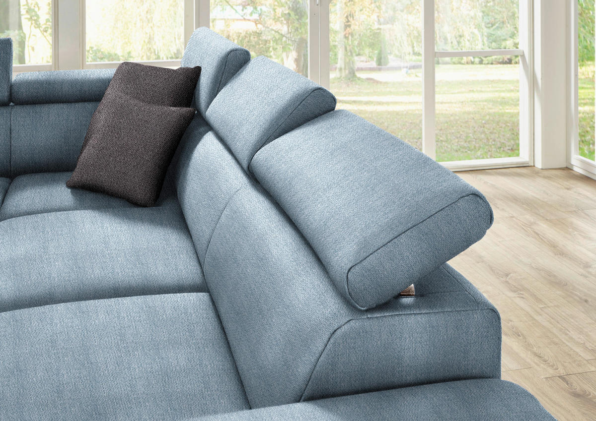 ECKSOFA in Mikrofaser Blau  - Blau/Eichefarben, Natur, Holz/Textil (273/226cm) - Beldomo System