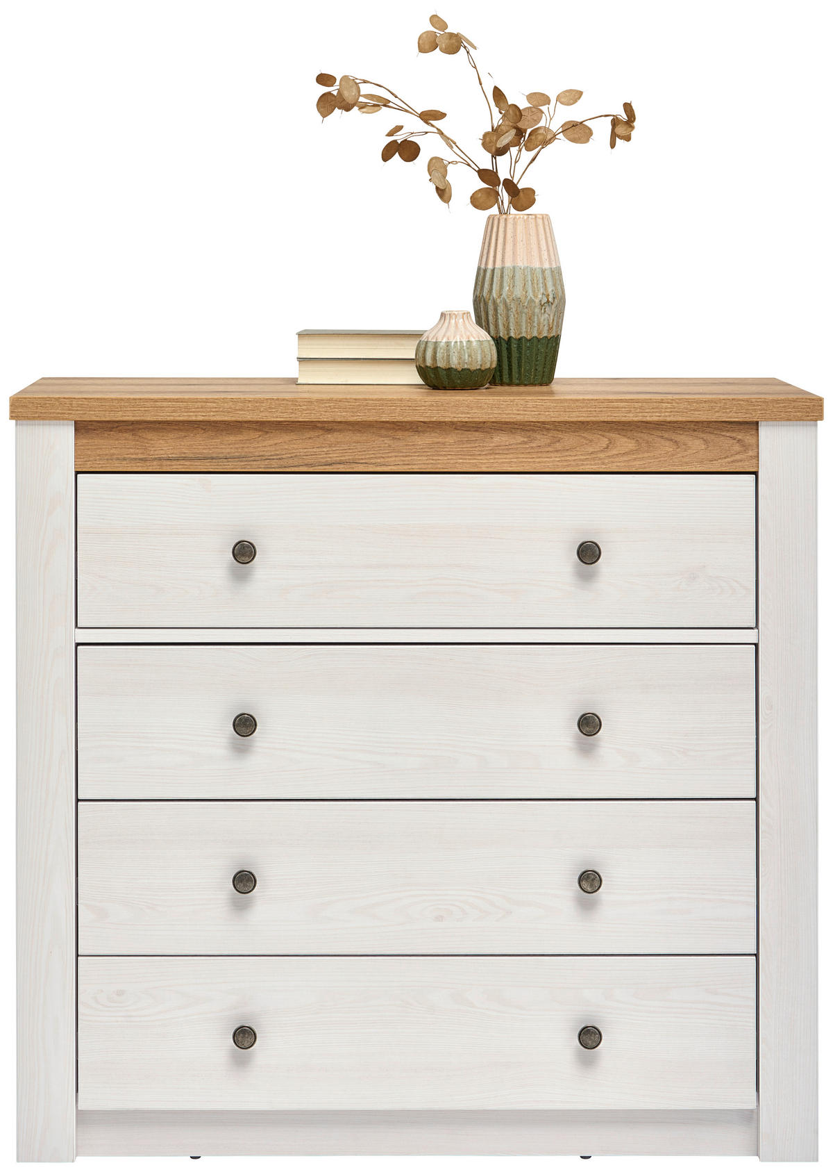 KOMODA, bílá, barvy dubu, dub San Remo, 97/90,5/42 cm - bílá/barvy dubu, Basics, kov/kompozitní dřevo (97/90,5/42cm) - Landscape