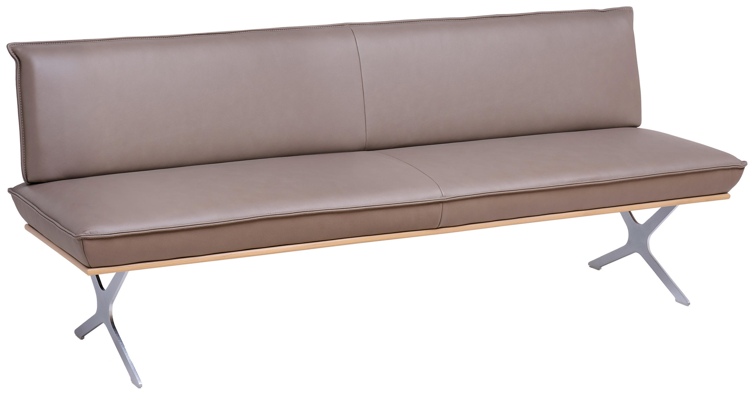 SITZBANK 214/88/66 cm  in Edelstahlfarben, Eiche Bianco, Graubraun  - Eiche Bianco/Edelstahlfarben, Design, Leder/Holz (214/88/66cm) - Koinor