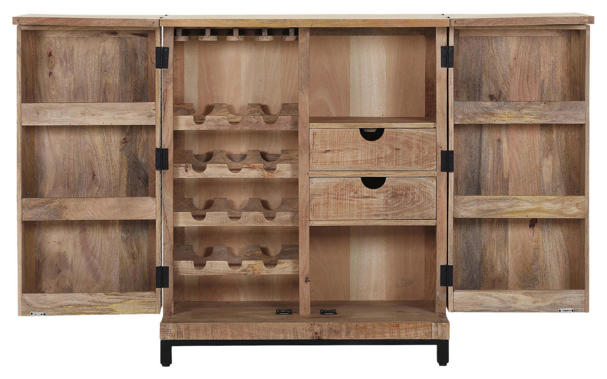 BAR Mangoholz massiv Naturfarben  - Schwarz/Naturfarben, Design, Holz/Metall (100-150/122/55cm) - Landscape