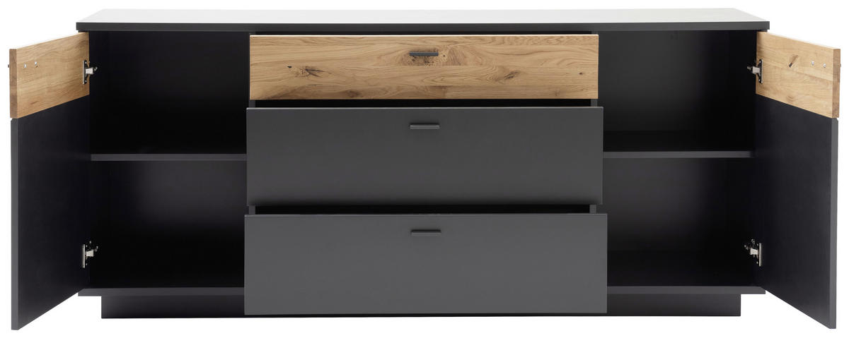 SIDEBOARD Grau, Schwarz, Eichefarben  180/80/44 cm  - Eichefarben/Anthrazit, Design, Holzwerkstoff/Metall (180/80/44cm) - Novel