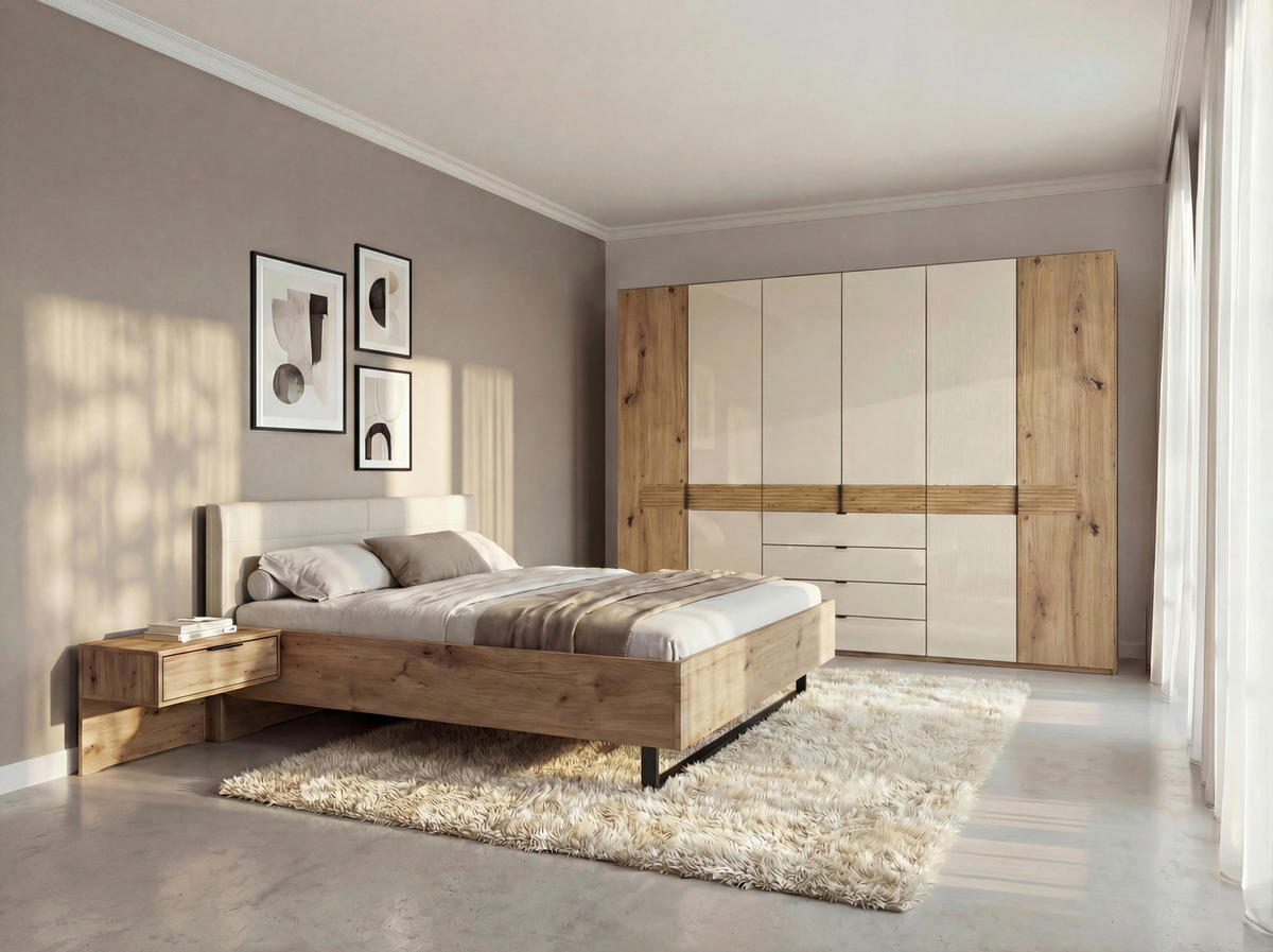 SCHLAFZIMMER Champagner, Eiche Bianco  - Eiche Bianco/Champagner, Design, Glas/Holz (180/200cm) - Musterring