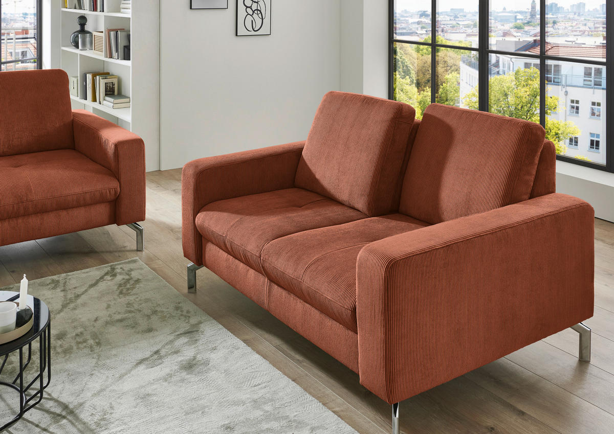 2-SITZER-SOFA  in Feincord Rostfarben  - Chromfarben/Rostfarben, Design, Textil/Metall (142/87/105cm) - Beldomo Style