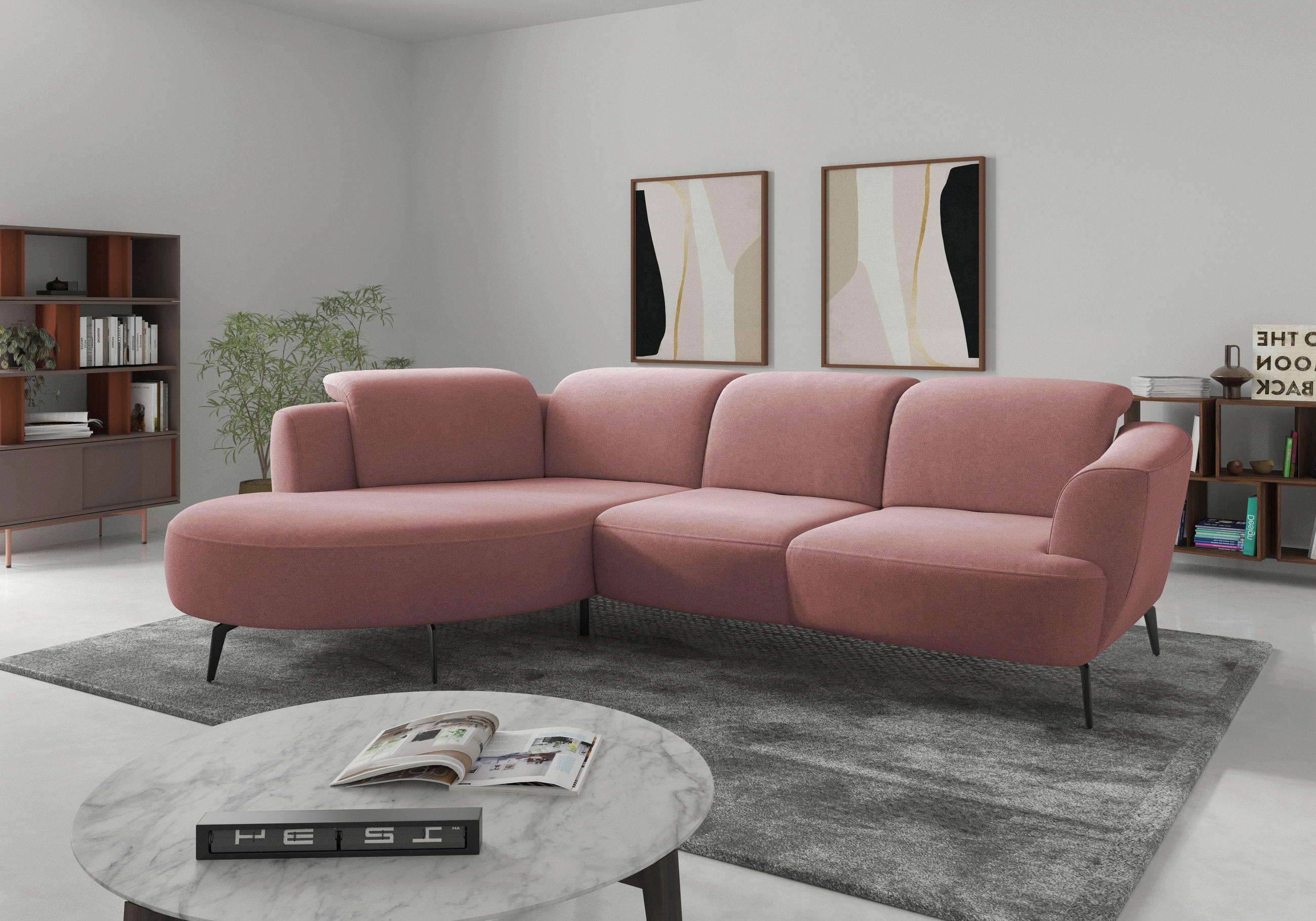 ECKSOFA in Mikrofaser Altrosa  - Schwarz/Altrosa, Konventionell, Textil/Metall (199/309cm) - Sit & More