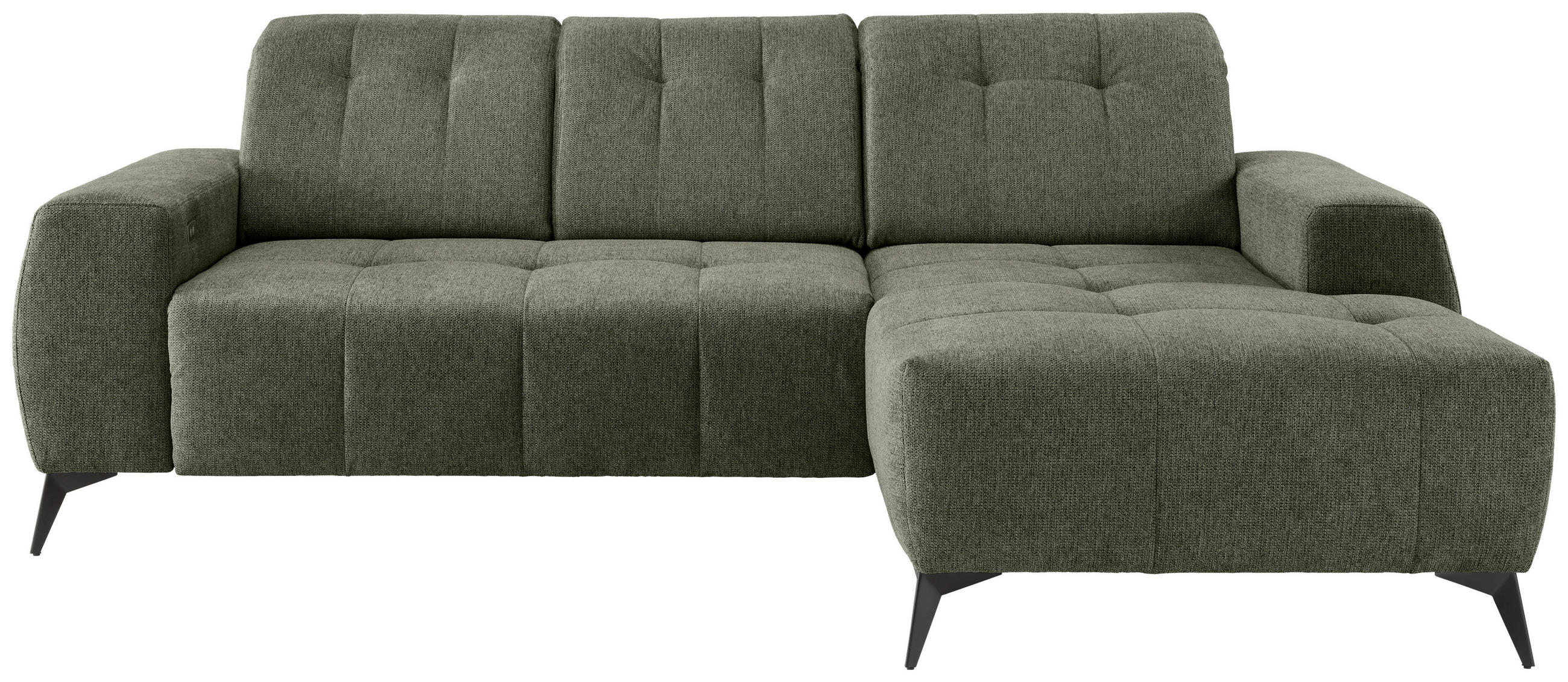 ECKSOFA in Chenille Grün  - Schwarz/Grün, Modern, Textil/Metall (258/180cm) - Livetastic