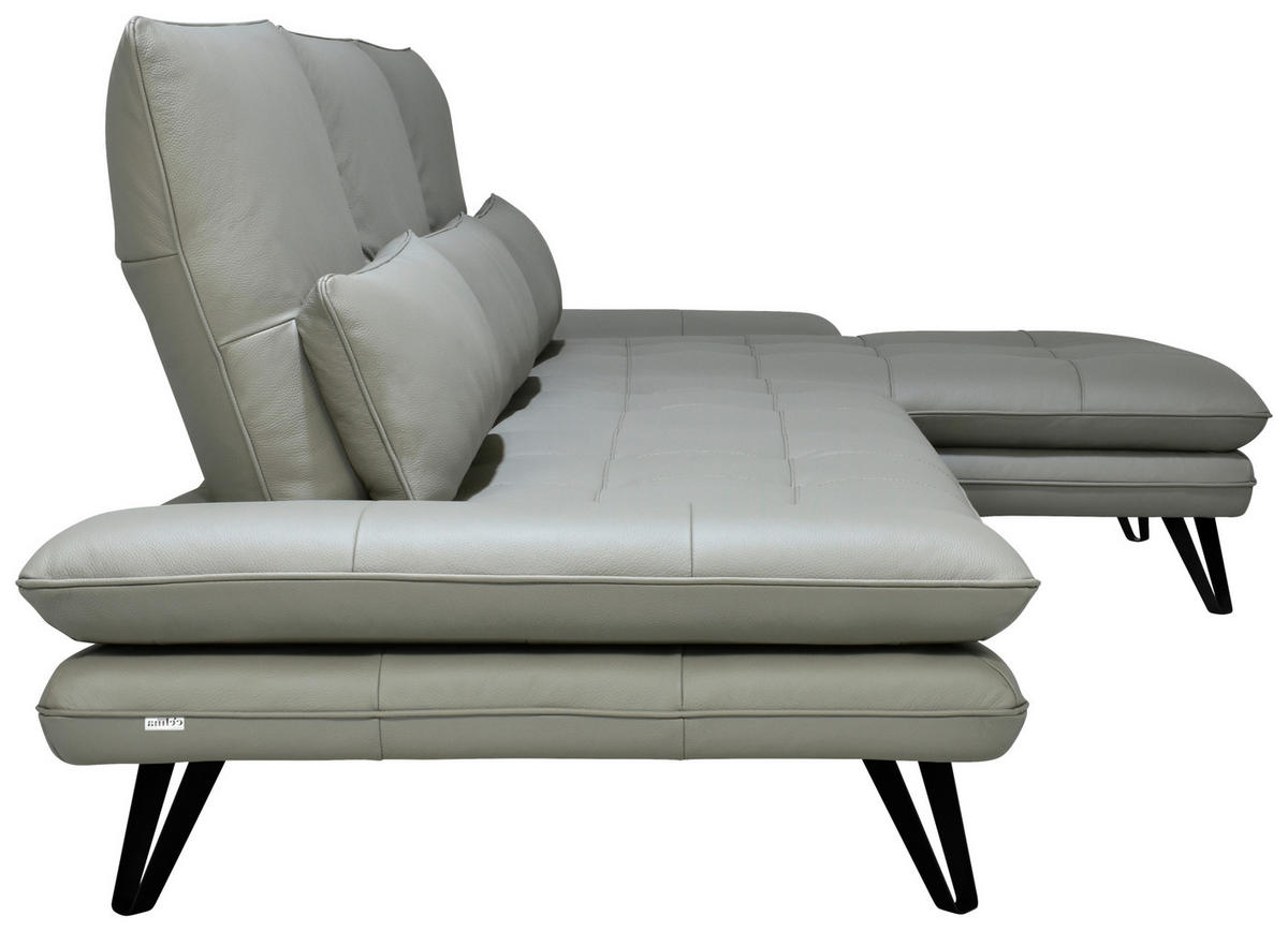 ECKSOFA Grau, Taupe Echtleder  - Taupe/Schwarz, Design, Leder/Kunststoff (312/104-128cm) - Celina Home