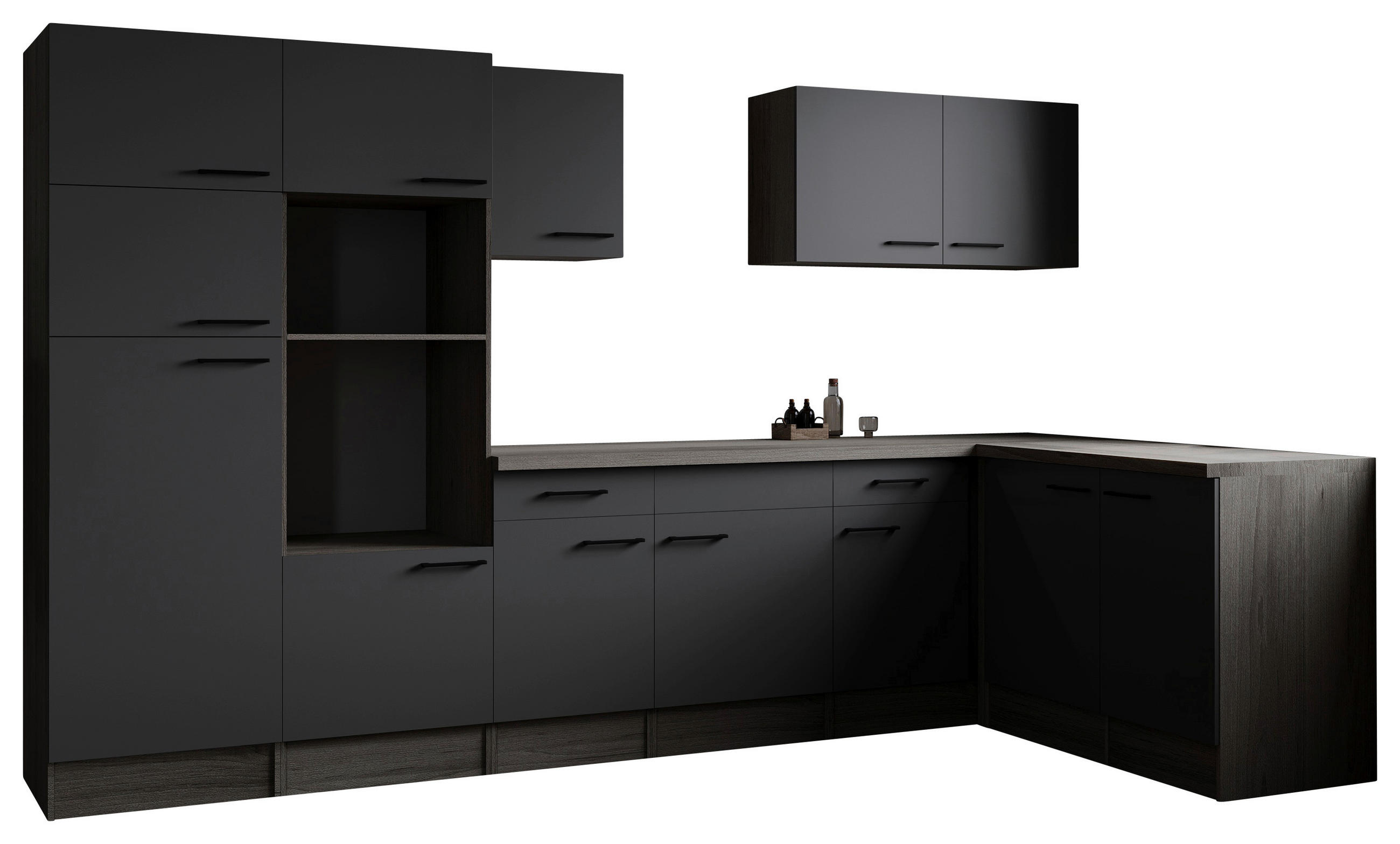 ECKKÜCHE 340/172 cm  in Grau, Eichefarben  - Eichefarben/Schwarz, Design, Holzwerkstoff/Metall (340/172cm) - Respekta